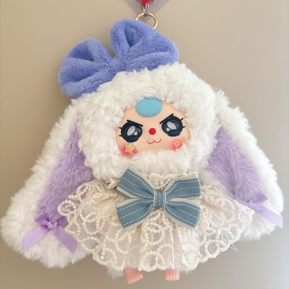 Handmade Purple & White Plush Bunny Toy | with Card | Kawaii Collectible Gift